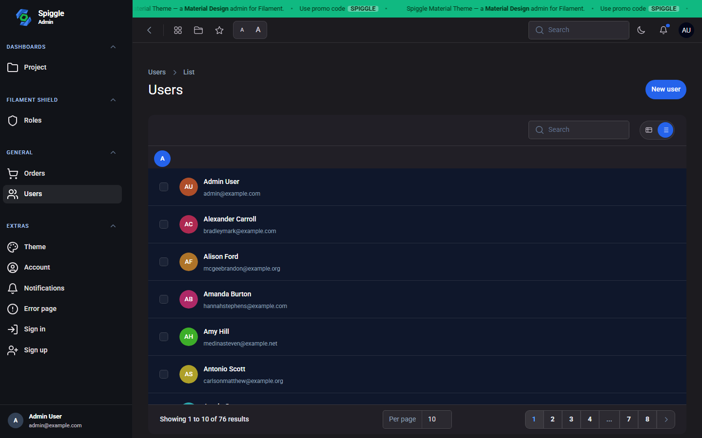 Users List View: A–Z grouping, avatars, and stacked name and email