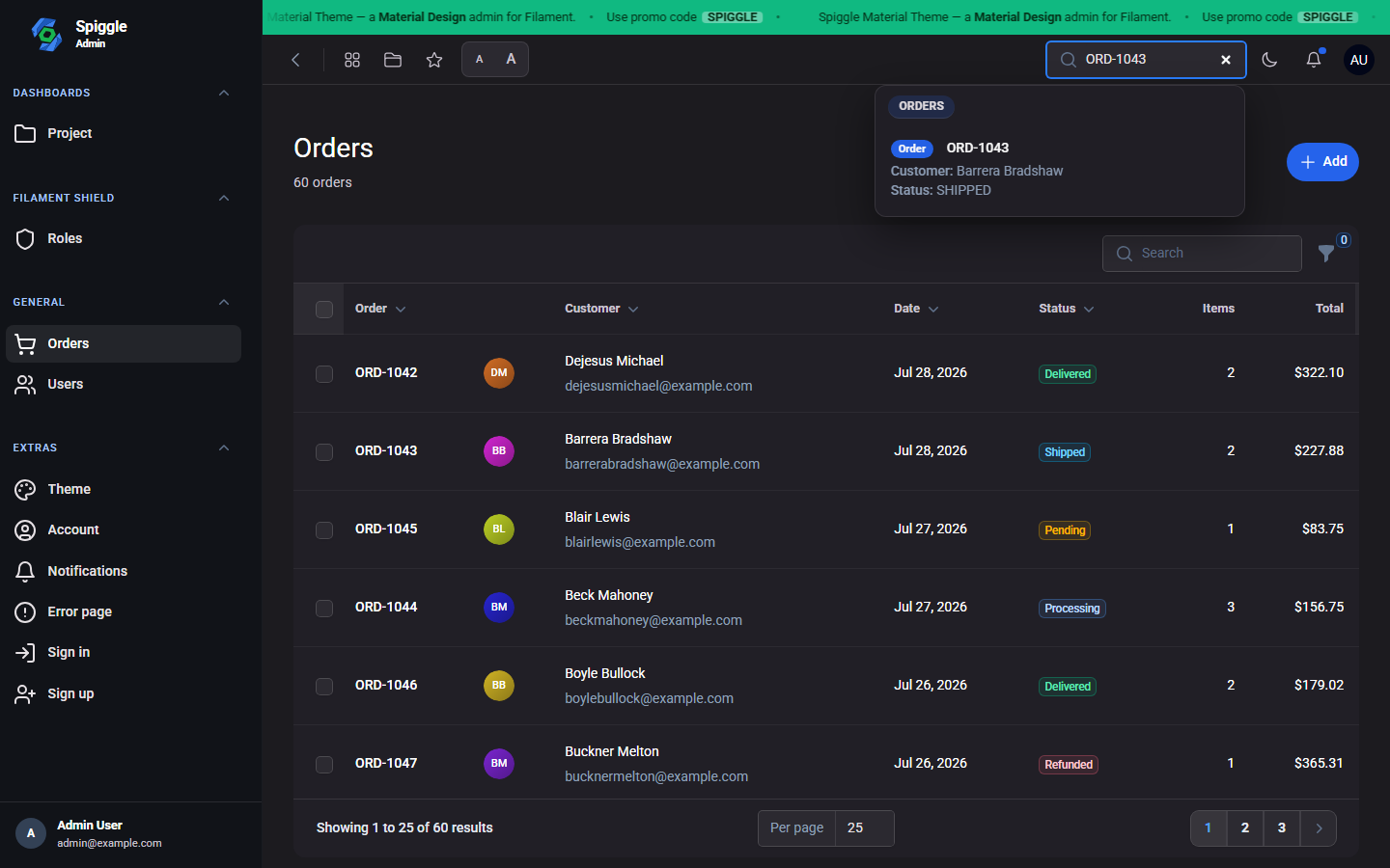 Global search results with identifier badges